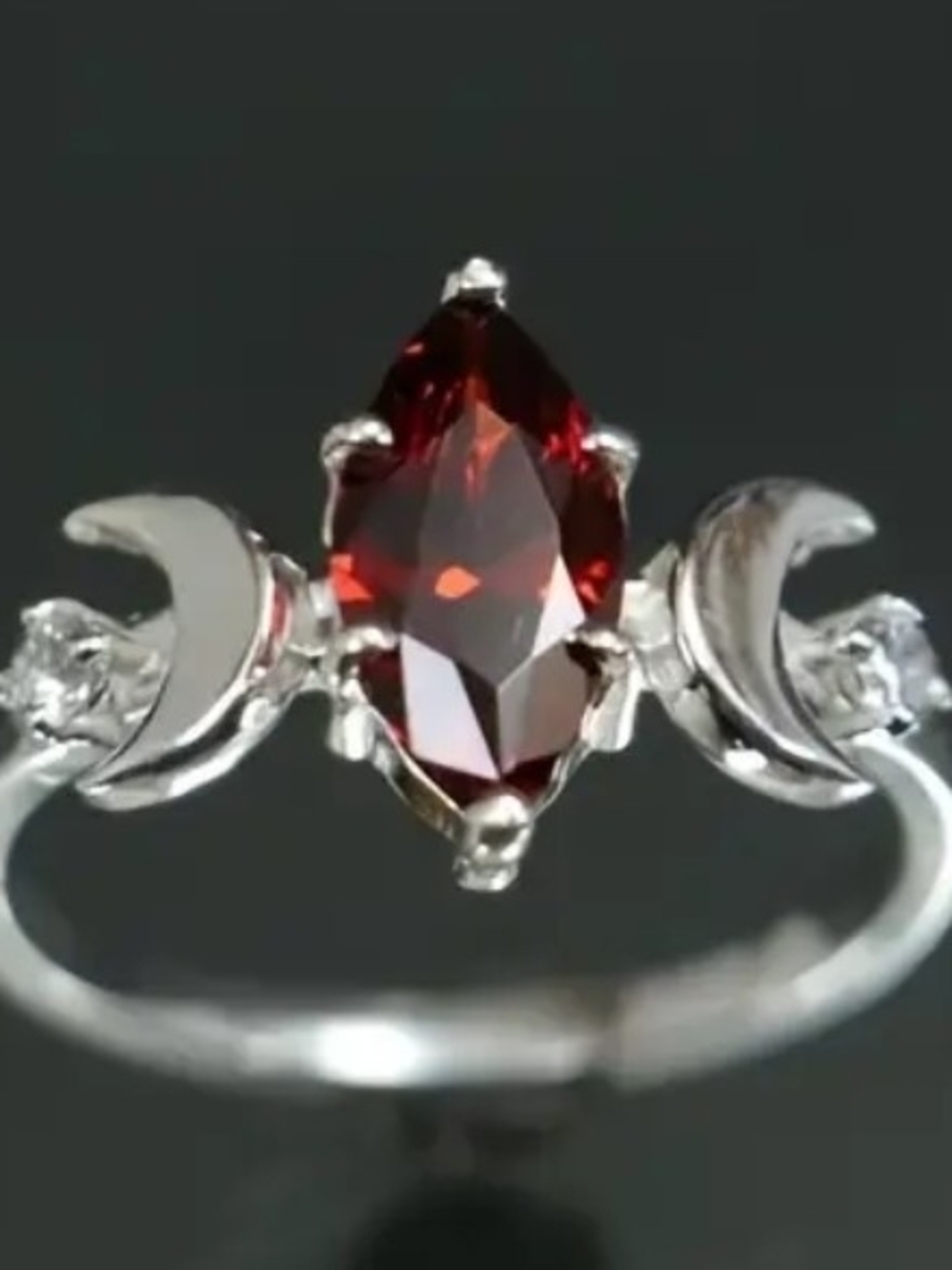 Red Marquise Ring with Crescent Accents